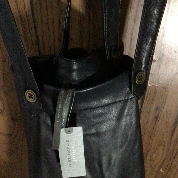 Anthropologie Faux Leather Pinafore Black Skirt - Picture 4 of 6